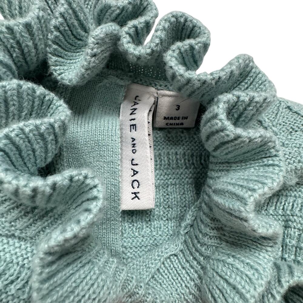 JANIE & JACK Heights Ruffle Puff Sleeve High Neck Sweater Aquifer Blue Size 3 - Picture 3 of 4